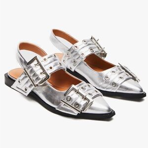 BRAND NEW:Aimery Buckle Ballet Flats Pointed Toe Slingback Flat Block Heel Shoes